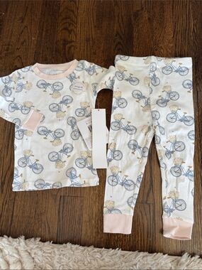 Burt's Bees Baby White Bicycle Print Pajama Set with Pink Trim